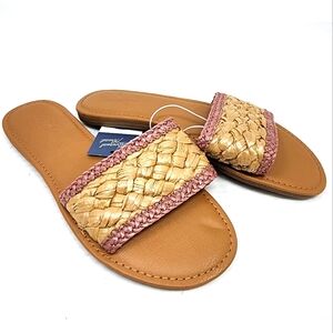 New Woven Slide Sandals Rose Raffia Slide Boho Sandals Beach Flat Flip Flops 7.5